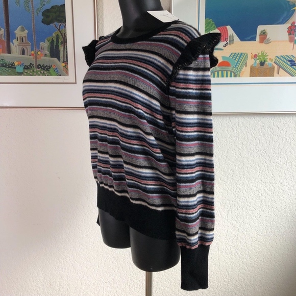 Joie Color Multi Stripe Wool Cashmere Sweater L - Picture 3 of 5